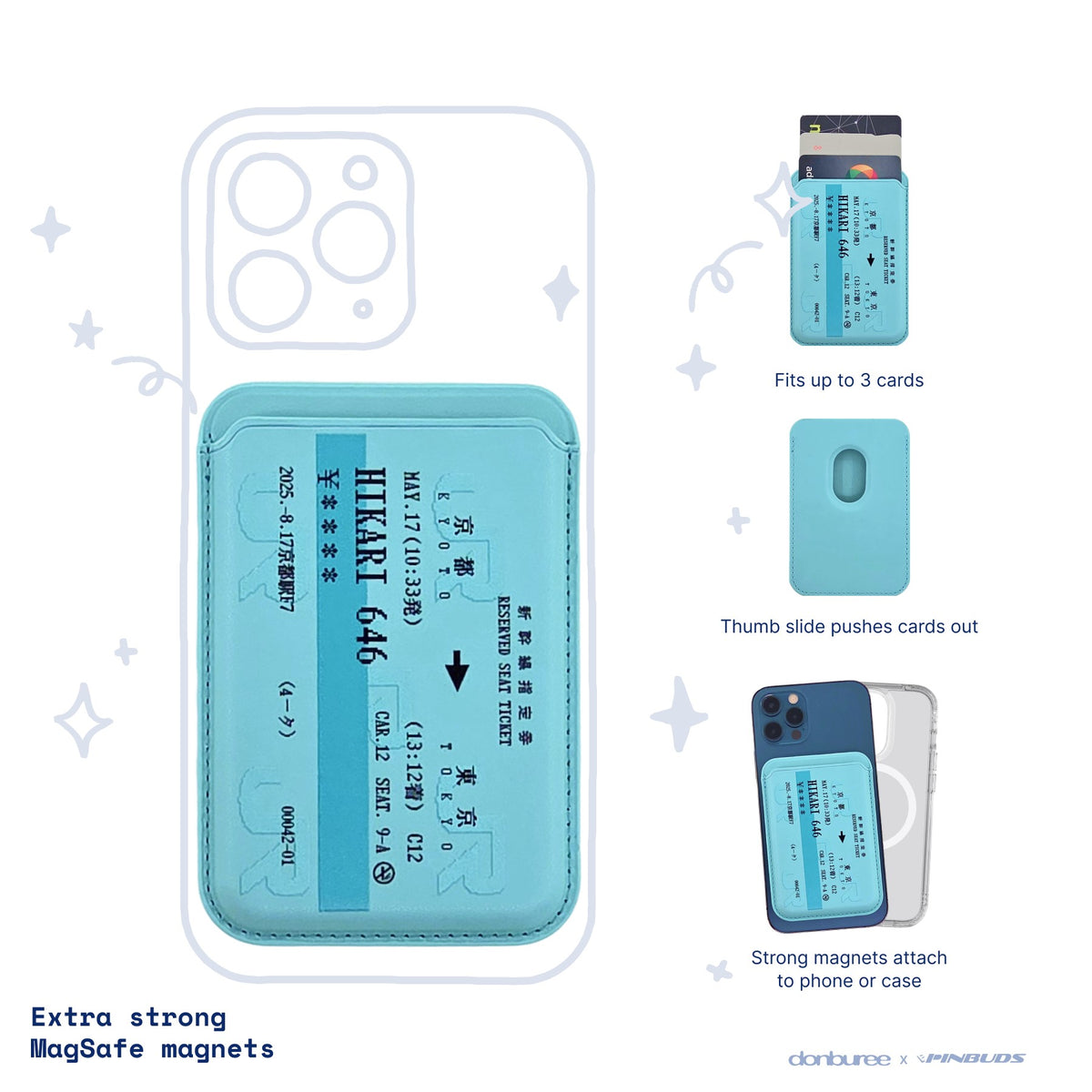 Shinkansen Ticket MagSafe Phone Wallet by Donburee x Pinbuds, main product photo