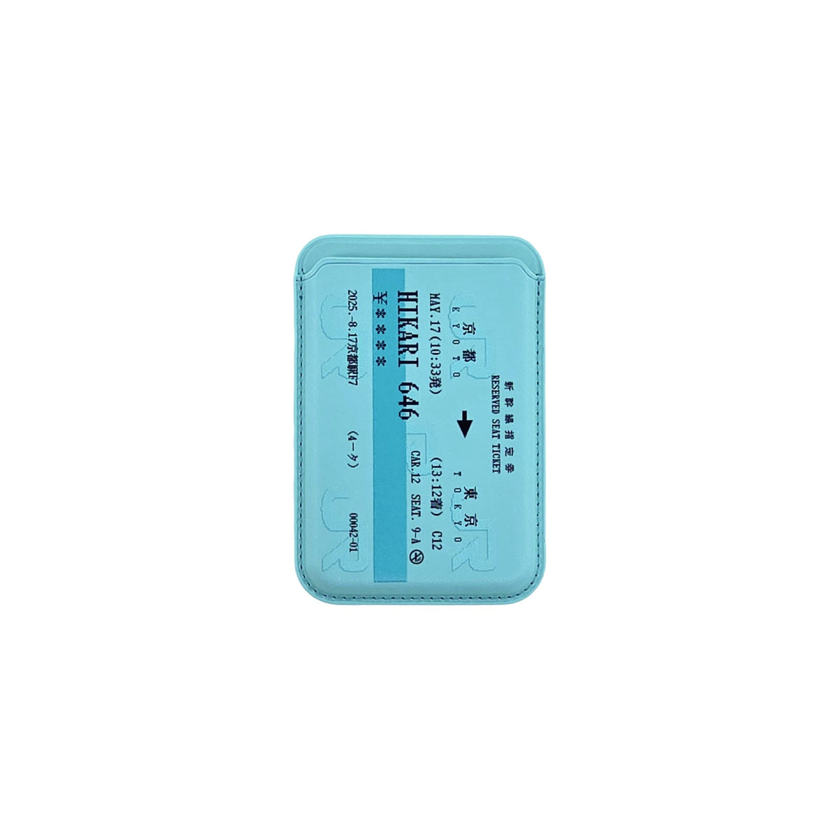 Shinkansen Ticket MagSafe Phone Wallet by Donburee x Pinbuds, front view