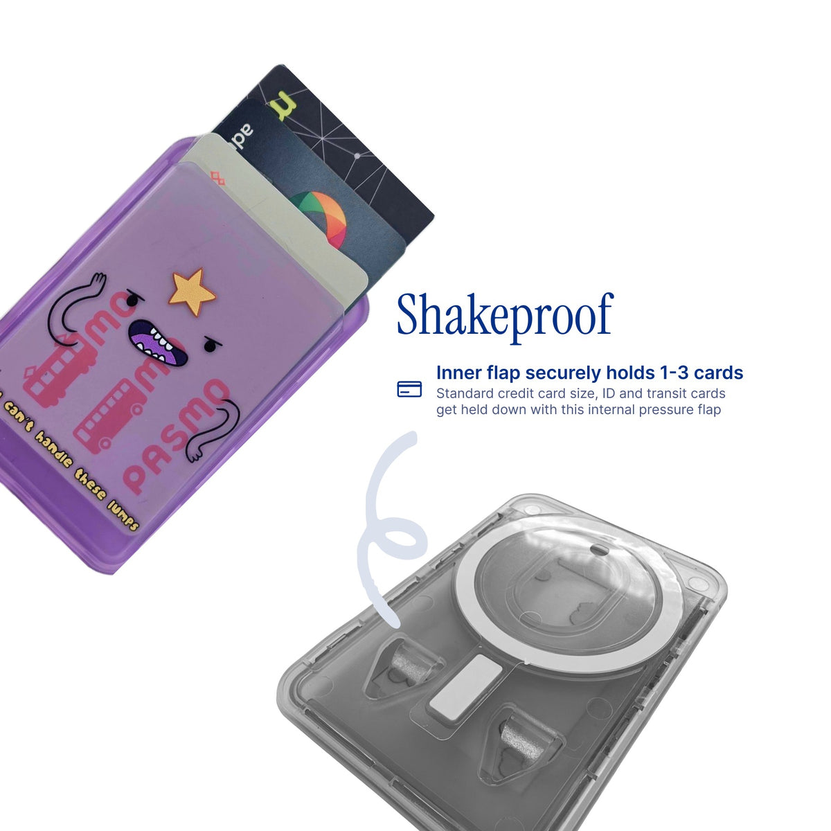 These Lumps MagSafe Phone Wallet by Donburee x Pinbuds, shake test showing it stays put
