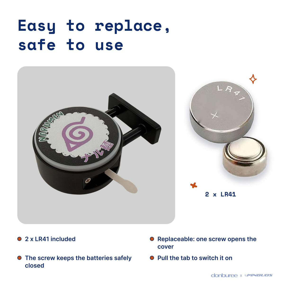 Narumen Magnet Light by Donburee x Pinbuds, easy to replace and safe to use battery