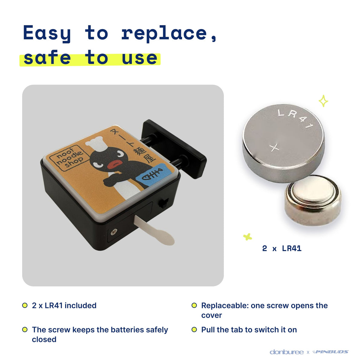 Noot Noodle Magnet Light by Donburee x Pinbuds, easy to replace and safe to use battery