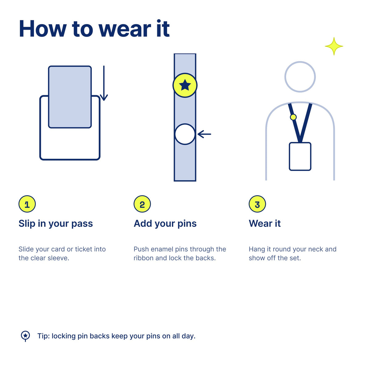 Overreact Lanyard by Pinbuds, how it attaches
