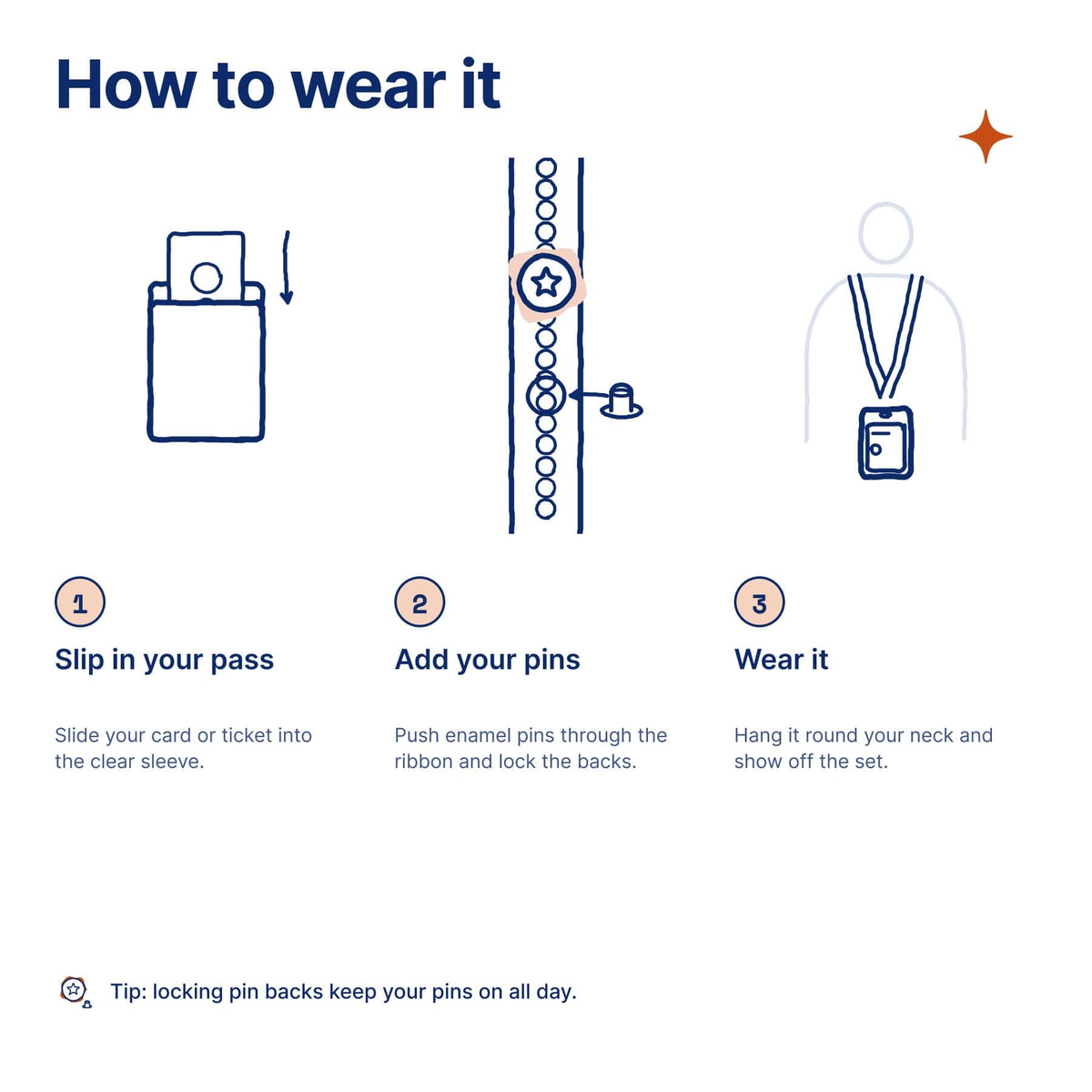 Overreact Lanyard by Pinbuds, how it attaches