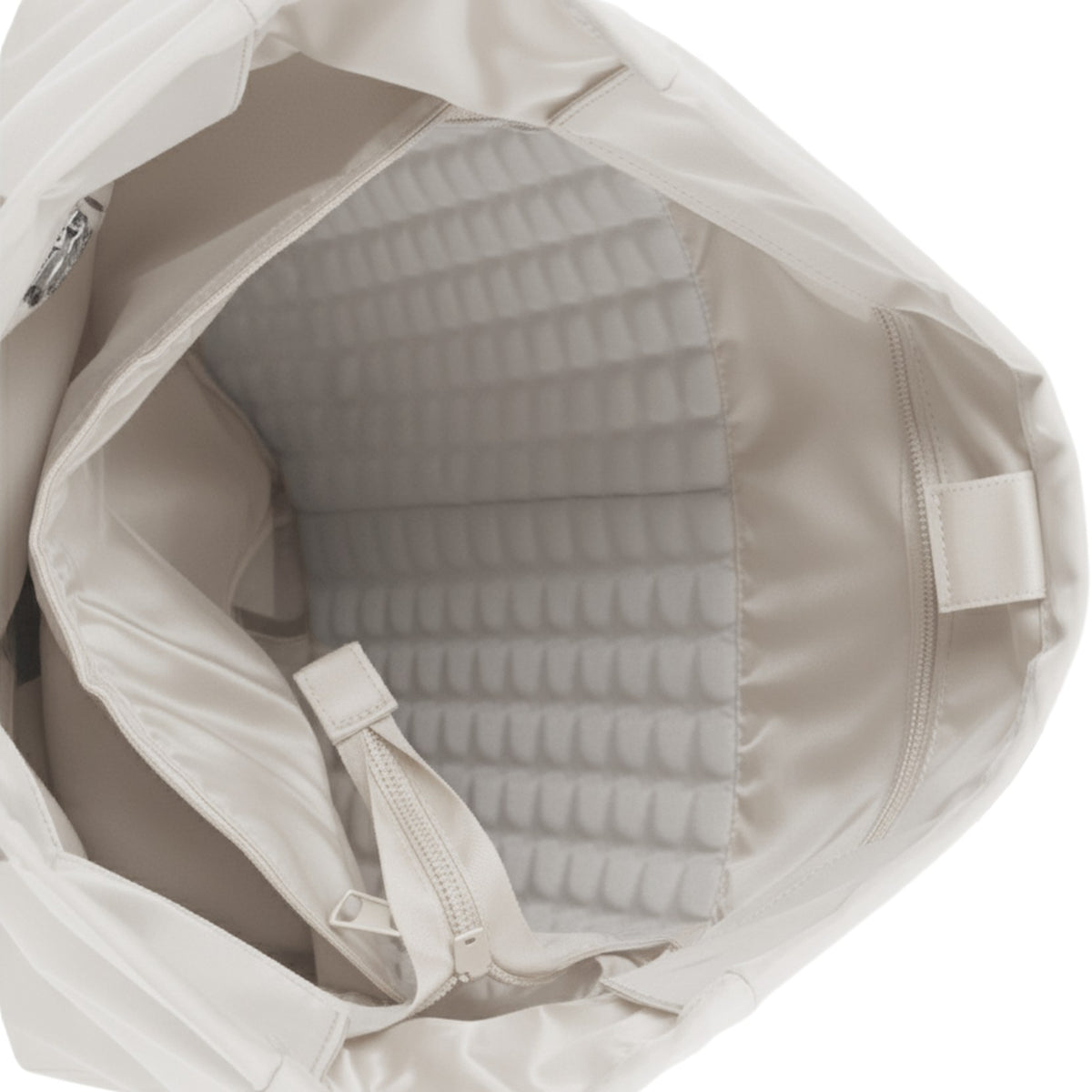 16" ITA laptop tote in beige, gridded foam laptop sleeve with a hook-and-loop strap