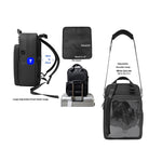 Water-resistant 4-way ITA bag 17", black, adjustable chest depth 18 to 44 cm, pin insert 30 x 33 cm, luggage sleeve over a suitcase handle, shoulder strap 99 to 141 cm