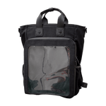 Convertible bucket ITA bag 15", cotton, black, front with an empty clear window