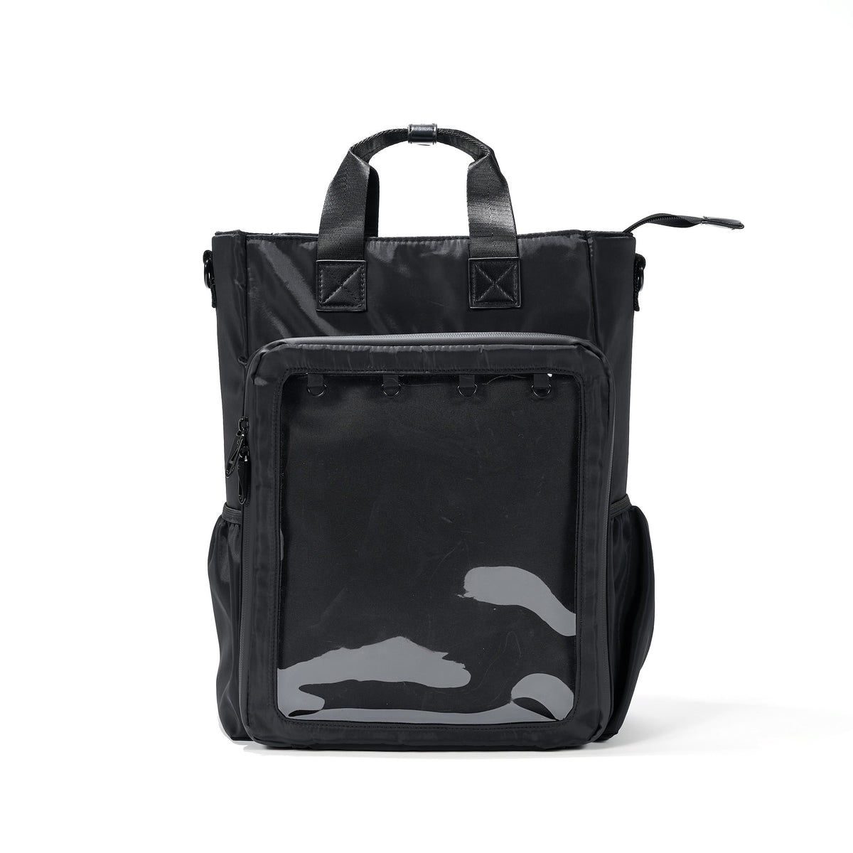 15" 3-Way ITA backpack in black Oxford, front view, window empty