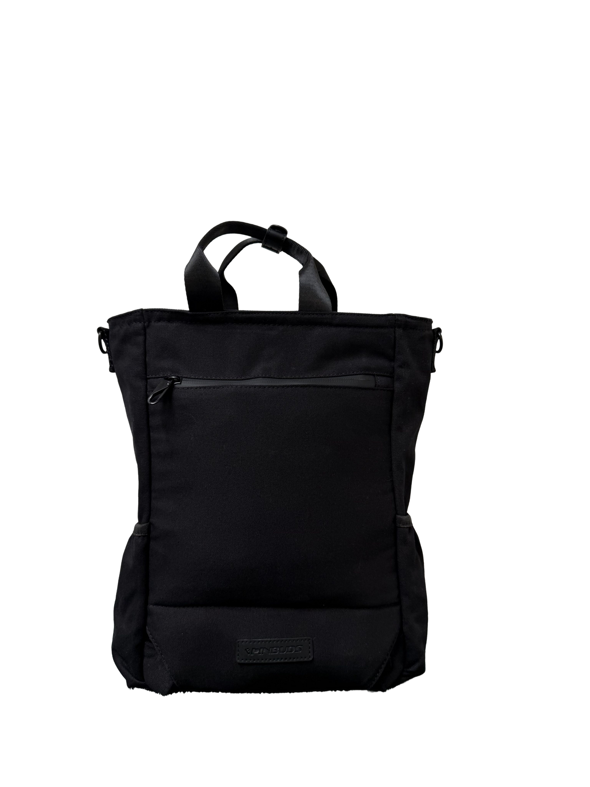 Cotton Convertible ITA Bag 15", black: back view with the backpack straps tucked away