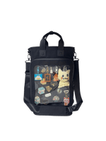 Cotton Convertible ITA Bag 15", black: front view with the padded crossbody strap attached
