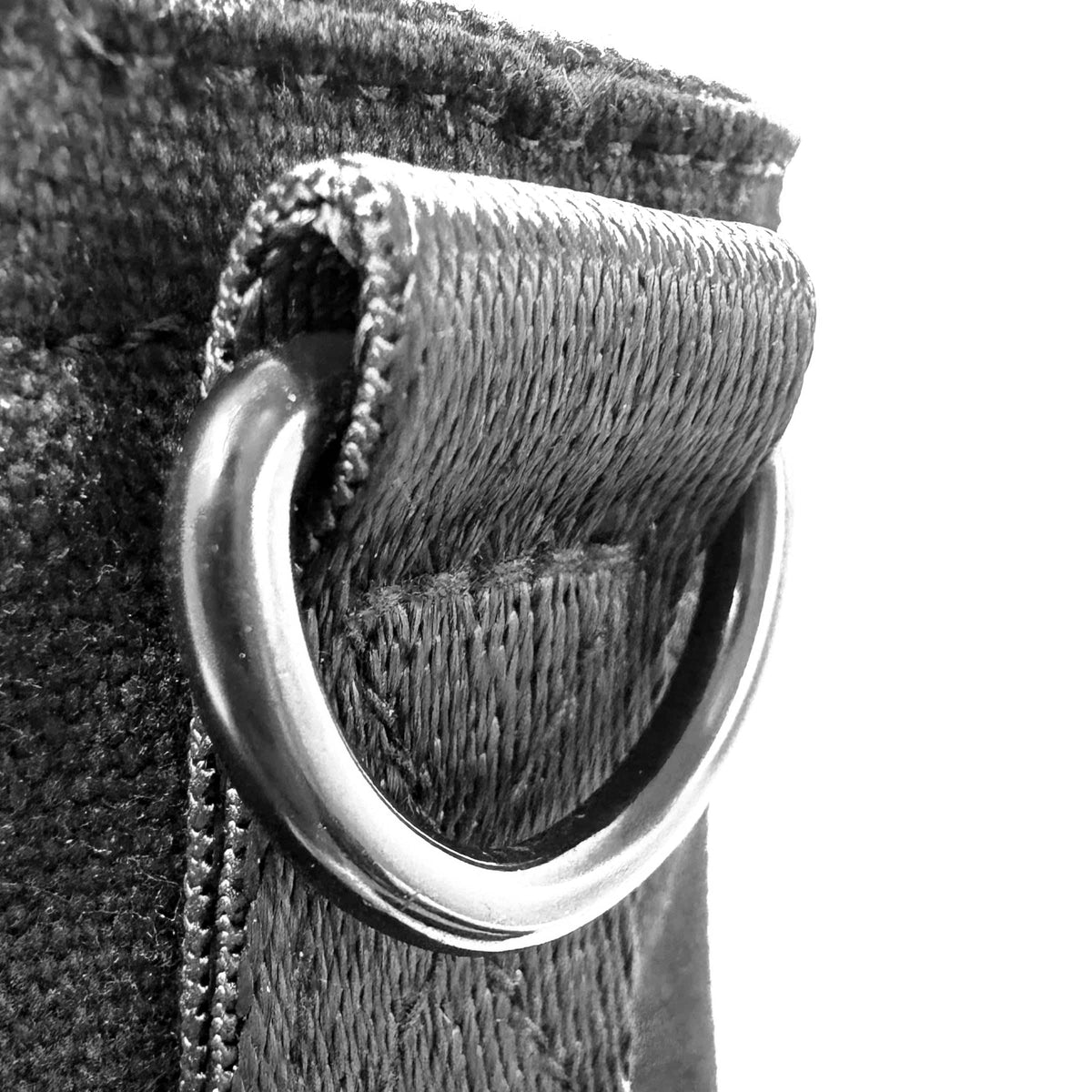 Cotton Convertible ITA Bag 15", black: close-up of a metal D-ring on a strap tab