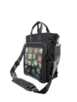 Cotton Convertible ITA Bag 15", black: three-quarter view with the crossbody strap