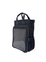 Cotton Convertible ITA Bag 15", black: three-quarter view, empty clear window
