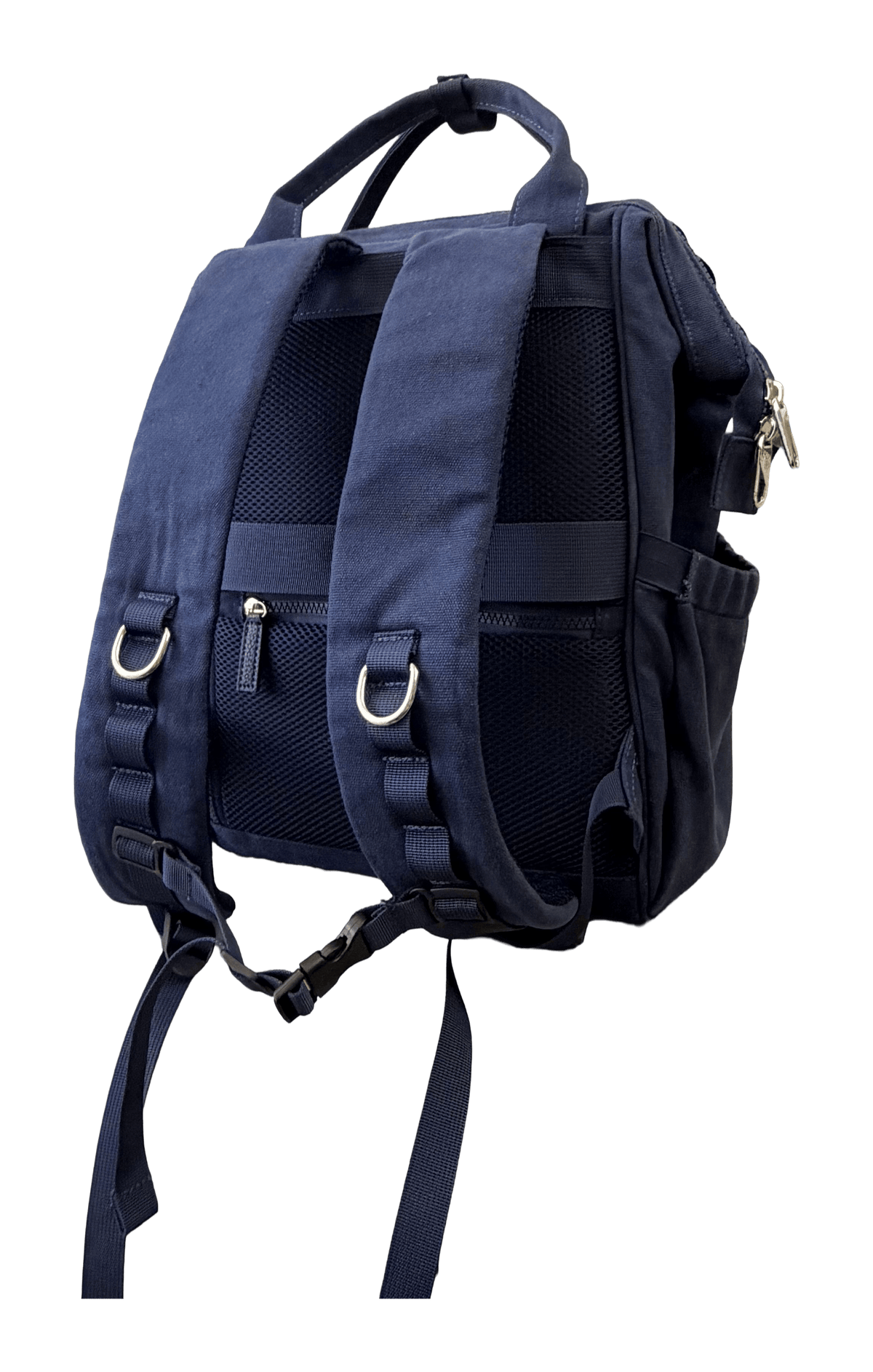 Dual Window ITA backpack 15", navy: back three-quarter view, padded straps, chest strap and D-rings