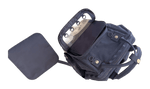 Dual Window ITA backpack 15", navy: front window unzipped and folded down, pin insert lifted out