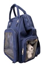 Dual Window ITA backpack 15", navy: side view, plush in the side window