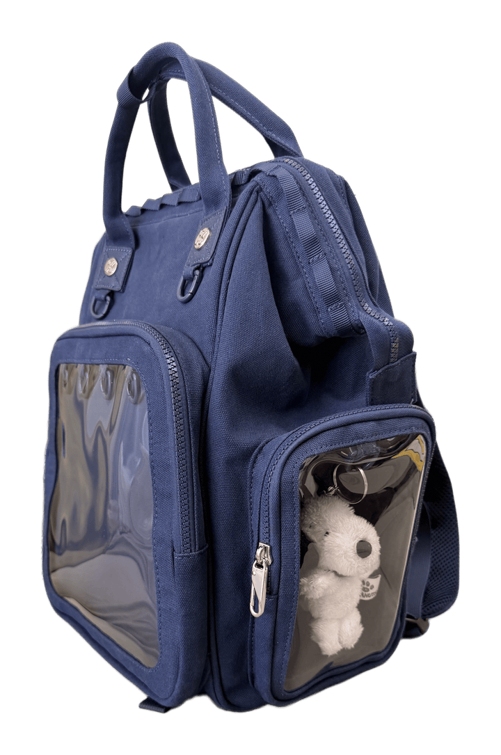 Dual Window ITA backpack 15", navy: side view, plush in the side window