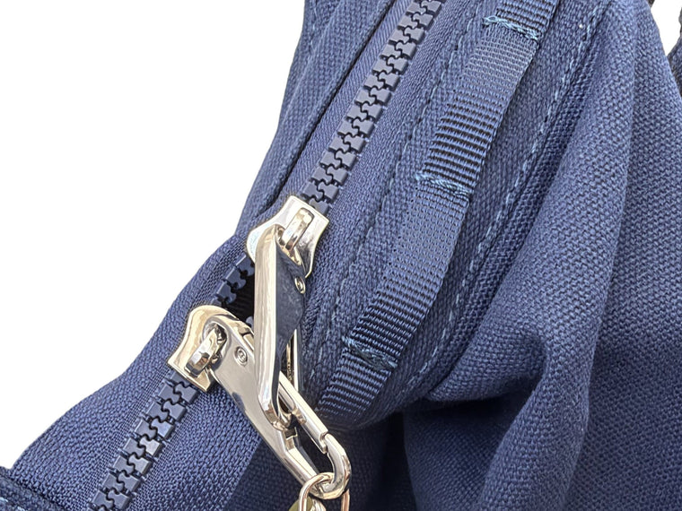 Dual Window ITA backpack 15", navy: 12oz cotton, resin zip and lobster zip clasp