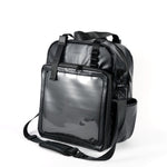18" 4-Way ITA bag in black vegan leather, front view, window empty