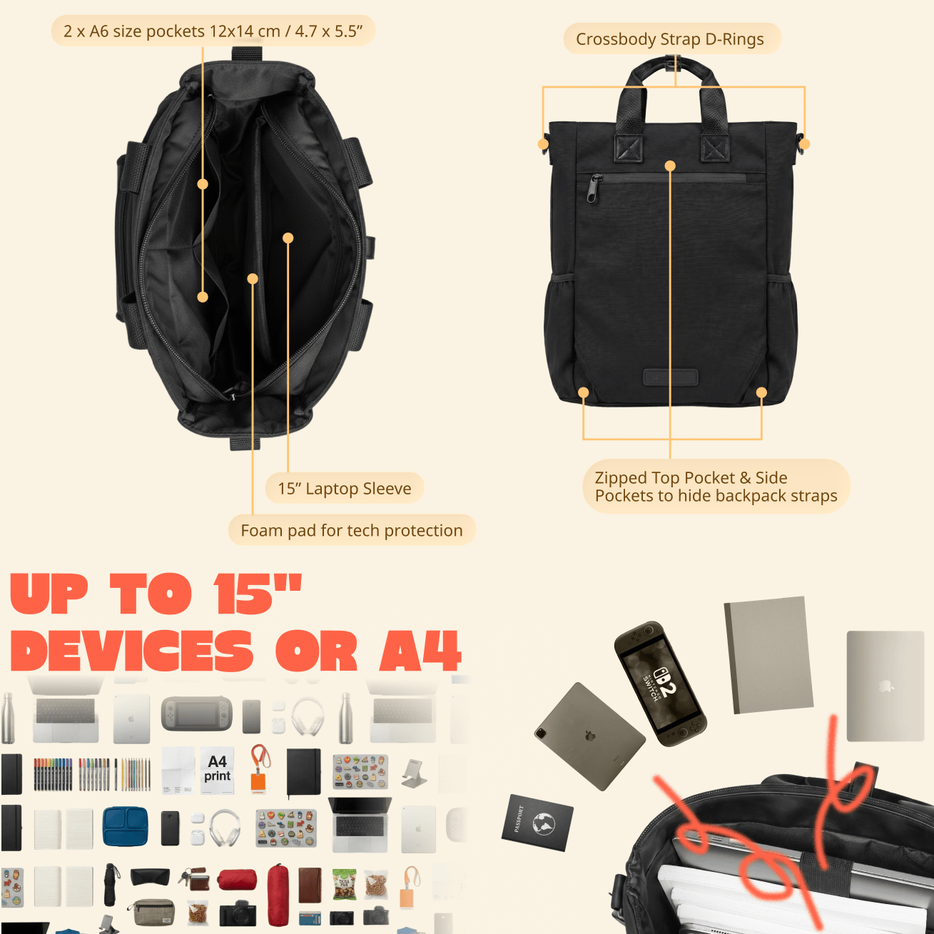 pinbuds Bags 15" 3-Way Shapeshift Backpack Cotton 2026 Version (Pre-Order)