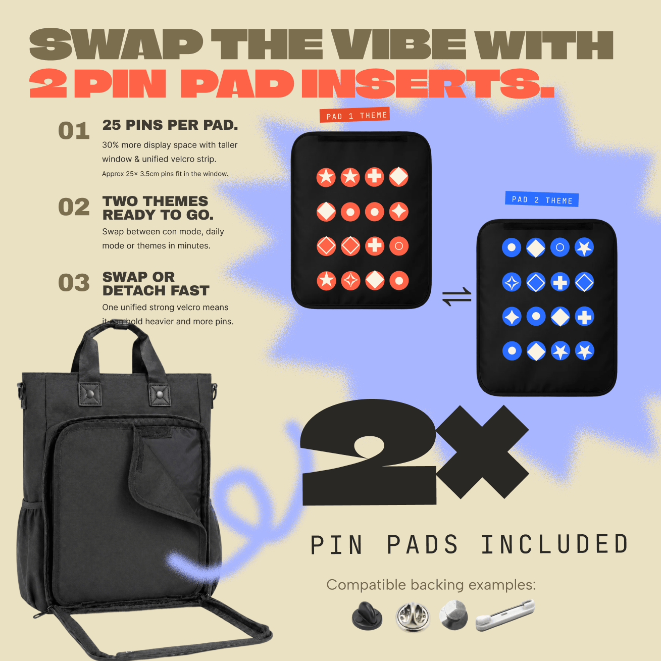 pinbuds Bags 15" 3-Way Shapeshift Backpack Cotton 2026 Version (Pre-Order)