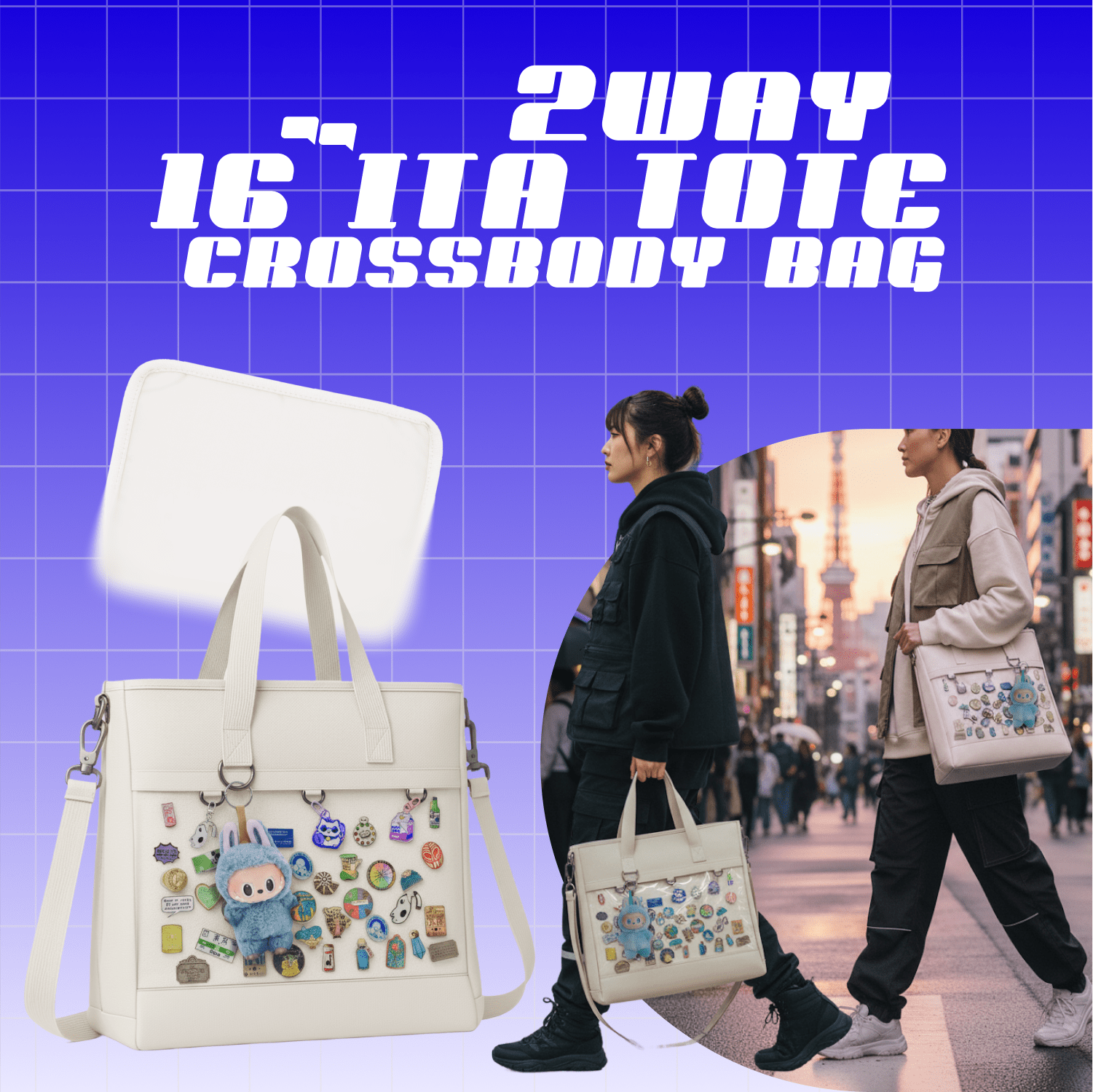 pinbuds Bags 16" 2-Way ITA Tote/Cross-Body Bag V6 with Shockproof laptop area (Waterproof Oxford)