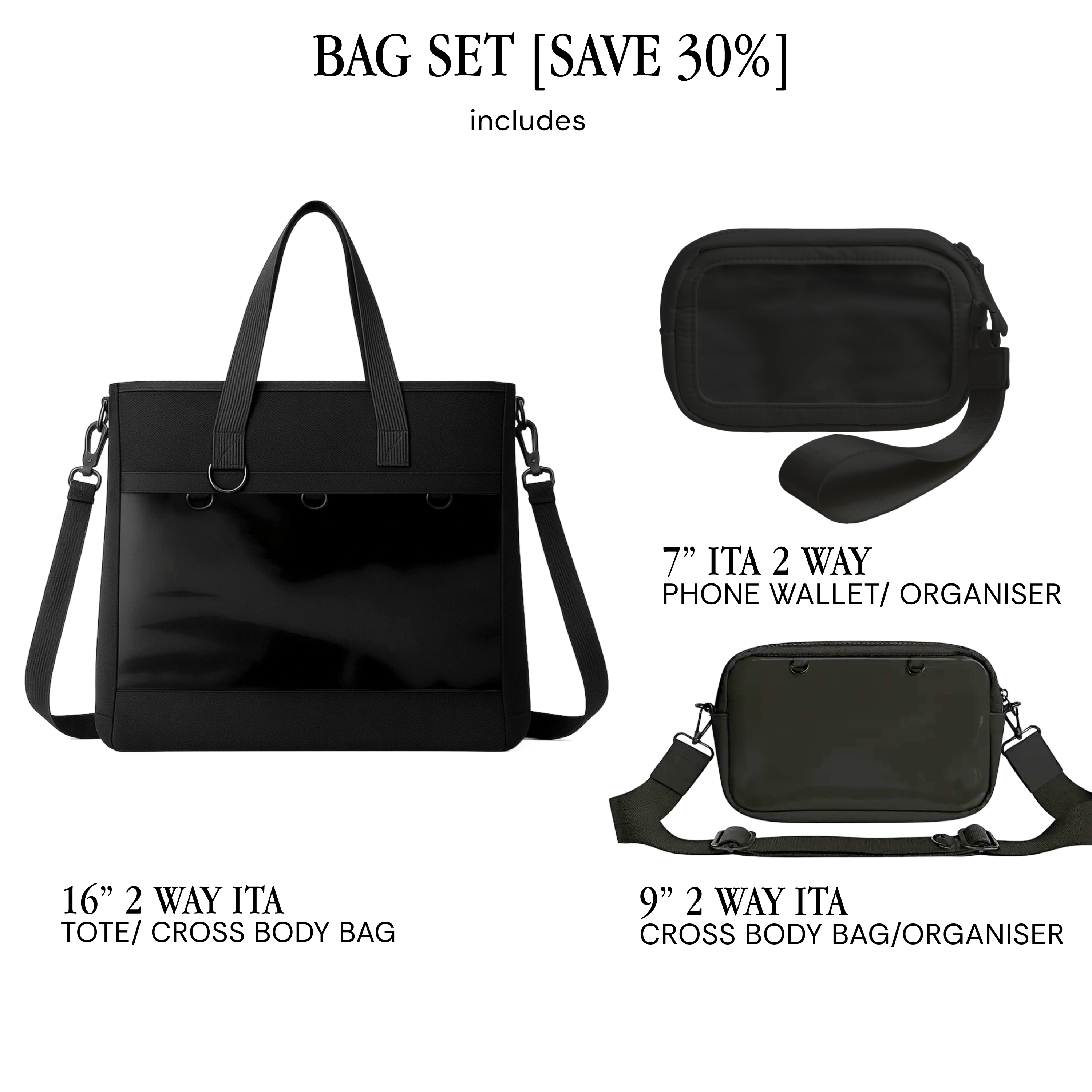 pinbuds Bags 16" 2-Way ITA Tote/Cross-Body Bag V6 with Shockproof laptop area (Waterproof Oxford)