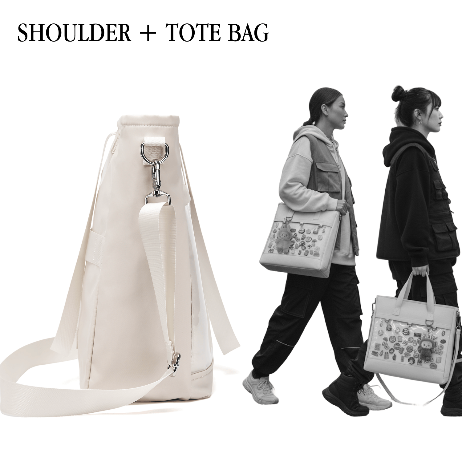 pinbuds Bags 16" 2-Way ITA Tote & Cross-Body Bag, Waterproof Oxford with Pin Display