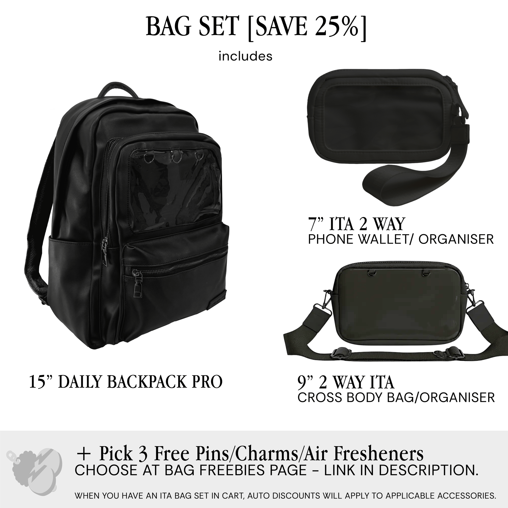 Pinbuds Bags Bag Set (inc. ITA Organizers & 3 Free Accessories) - Save 25% ITA 15" Daily Backpack Pro