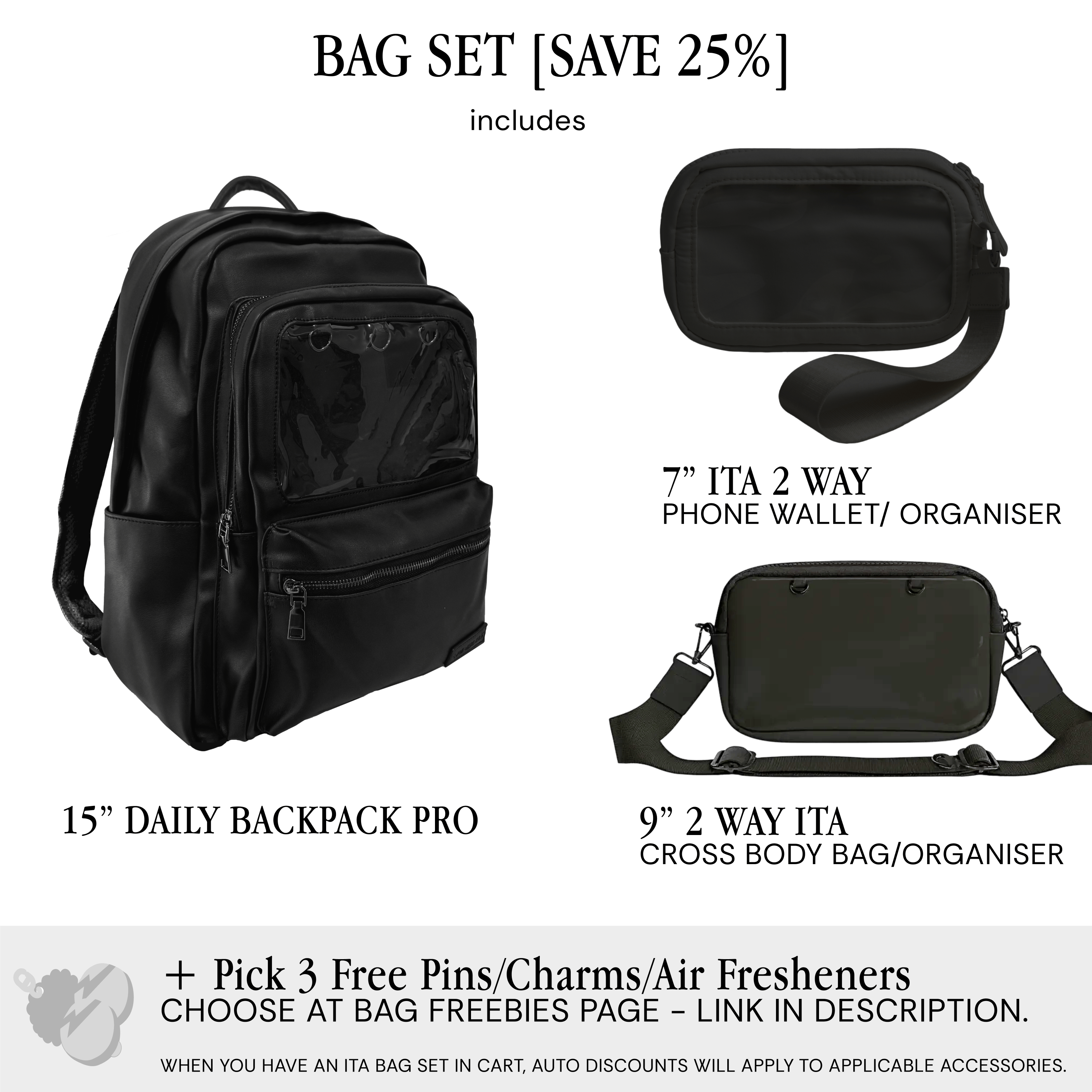 Pinbuds Bags Bag Set (inc. ITA Organizers & 3 Free Accessories) - Save 25% ITA 15" Daily Backpack Pro