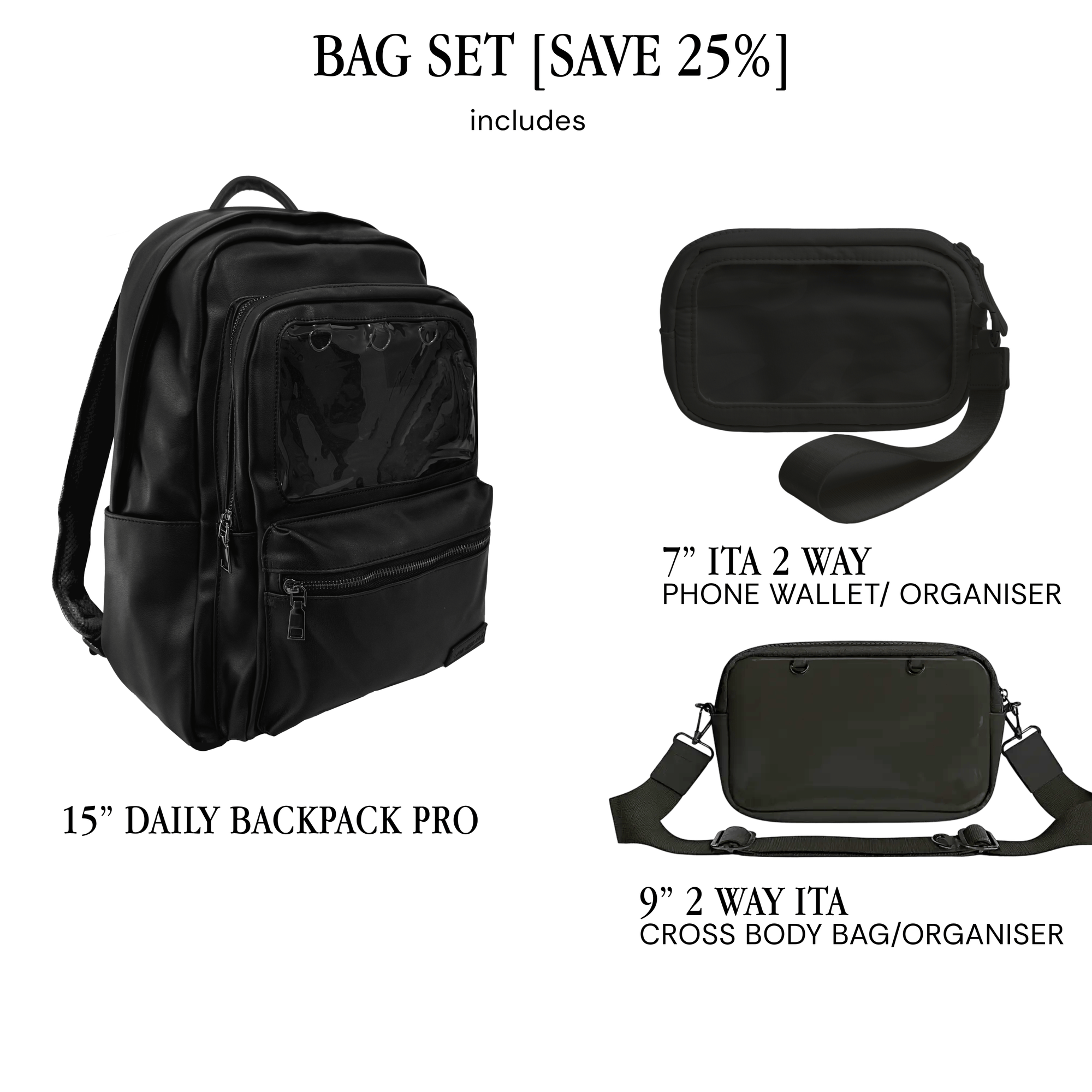 Pinbuds Bags Bag Set (inc. ITA Organizers) - Save 25% ITA 15" Daily Backpack Pro