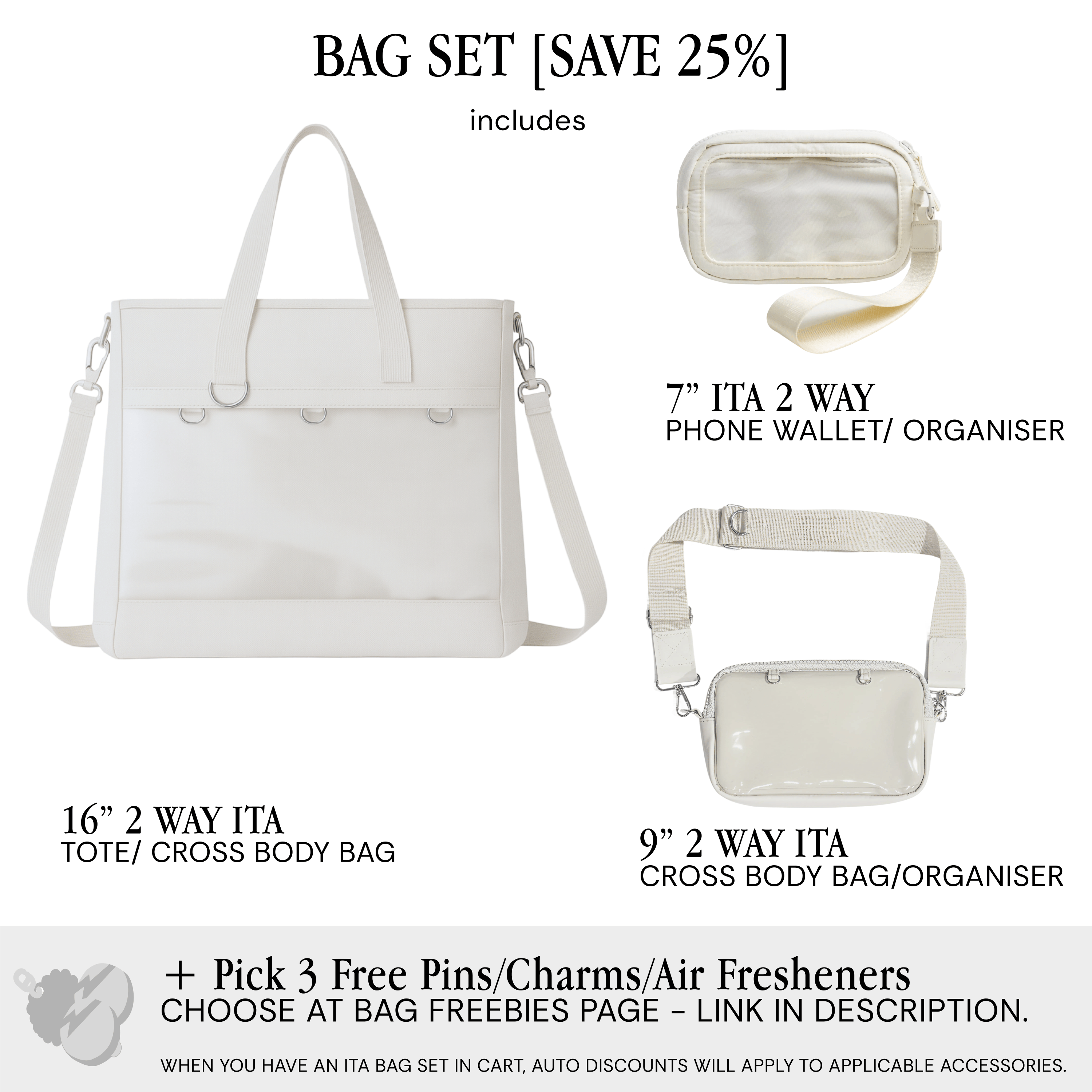 pinbuds Bags Beige Oxford Nylon / Bag Set (inc. ITA Organizers & 3 Free Accessories) - Save 25% 16" 2-Way ITA Tote/Cross-Body Bag V6 with Shockproof laptop area (Waterproof Oxford)