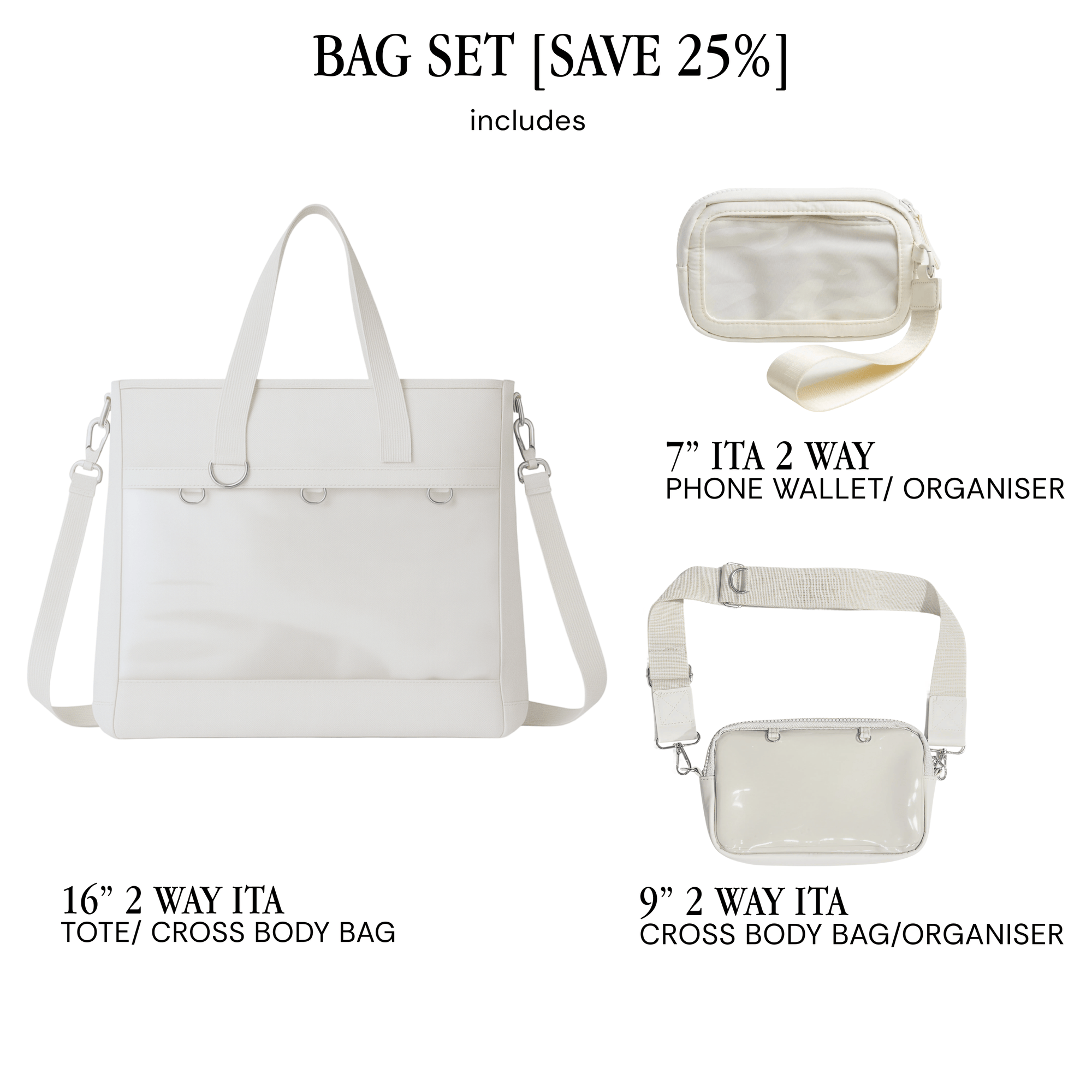 pinbuds Bags Beige Oxford Nylon / Bag Set (inc. ITA Organizers) - Save 25% 16" 2-Way ITA Tote/Cross-Body Bag V6 with Shockproof laptop area (Waterproof Oxford)