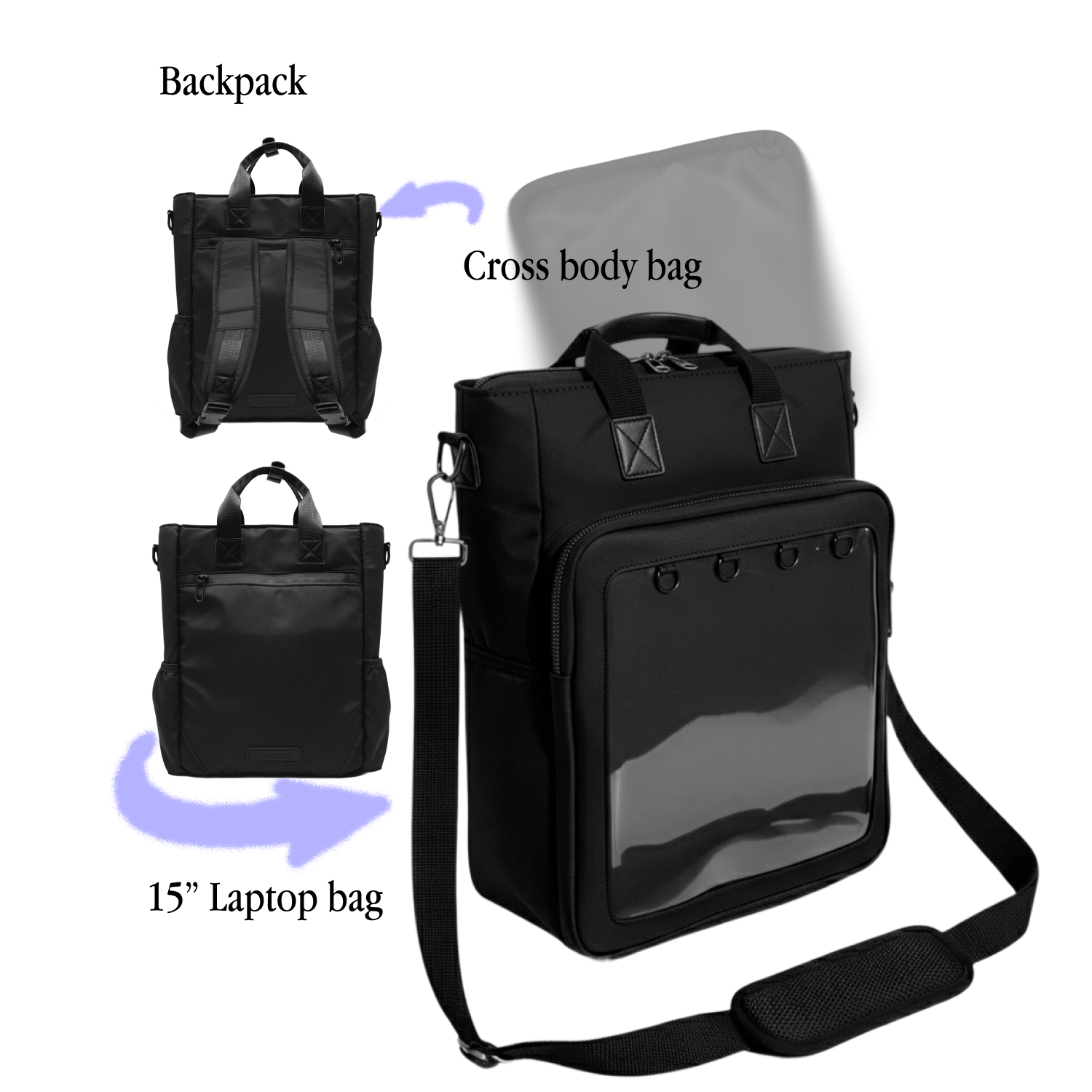 pinbuds Bags Black Oxford Waterproof 15" 3-Way Shapeshift Backpack V5 Tough Oxford (black)