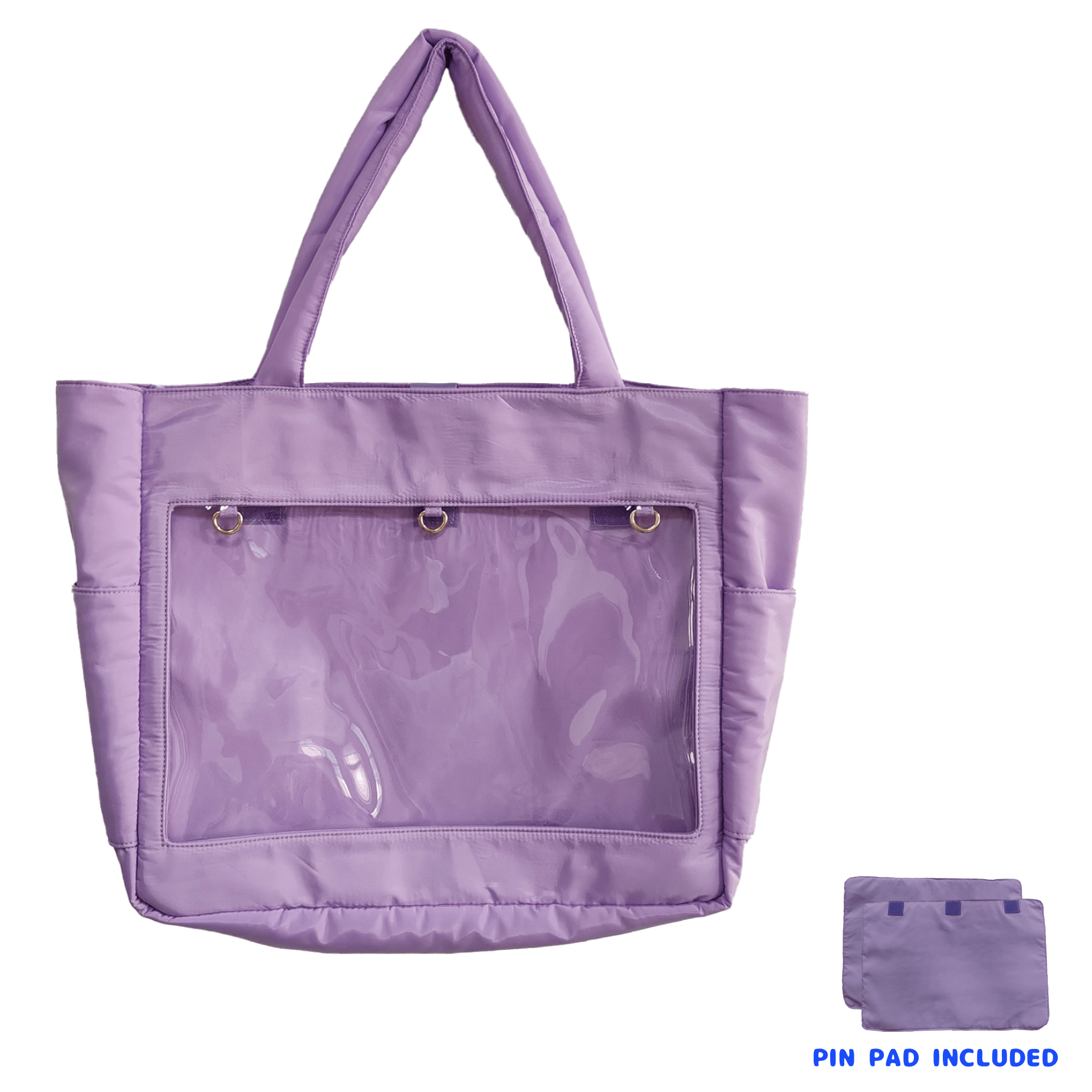 pinbuds Bags Purple Polyester ( ft puffy handle) Pin ITA Tote Bag v2 (black cotton)
