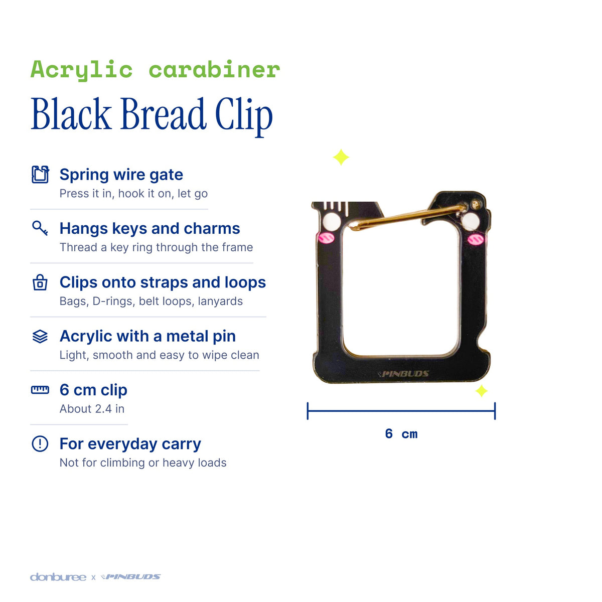 Black Bread Clip by Pinbuds, size and specs