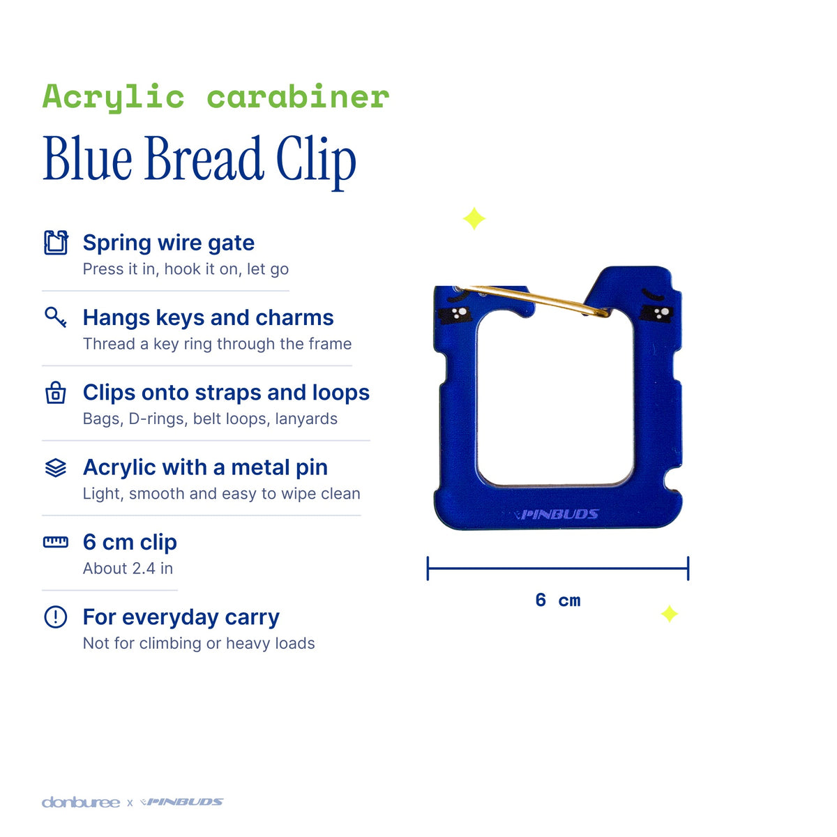 Blue Bread Clip by Pinbuds, size and specs