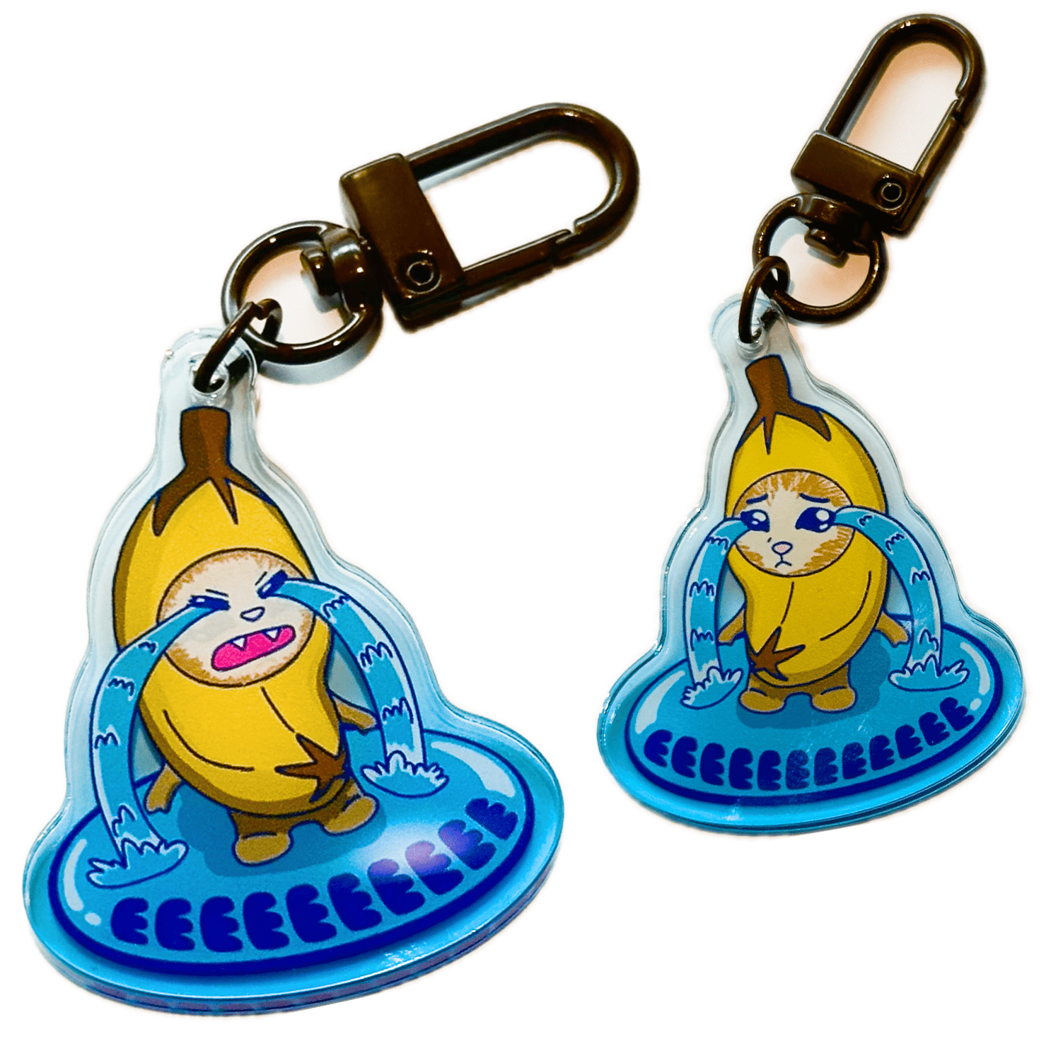 Pinbuds Charms & Keychains Crying banana tiktok meme cat  acrylic charm keychain(different design on back)