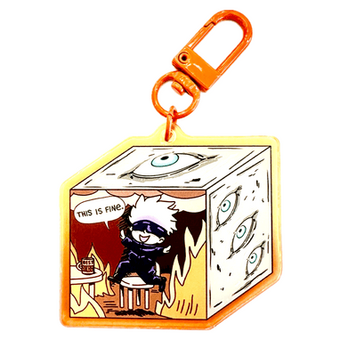 This Is Fine Prism Cube Acrylic Keychain Charm