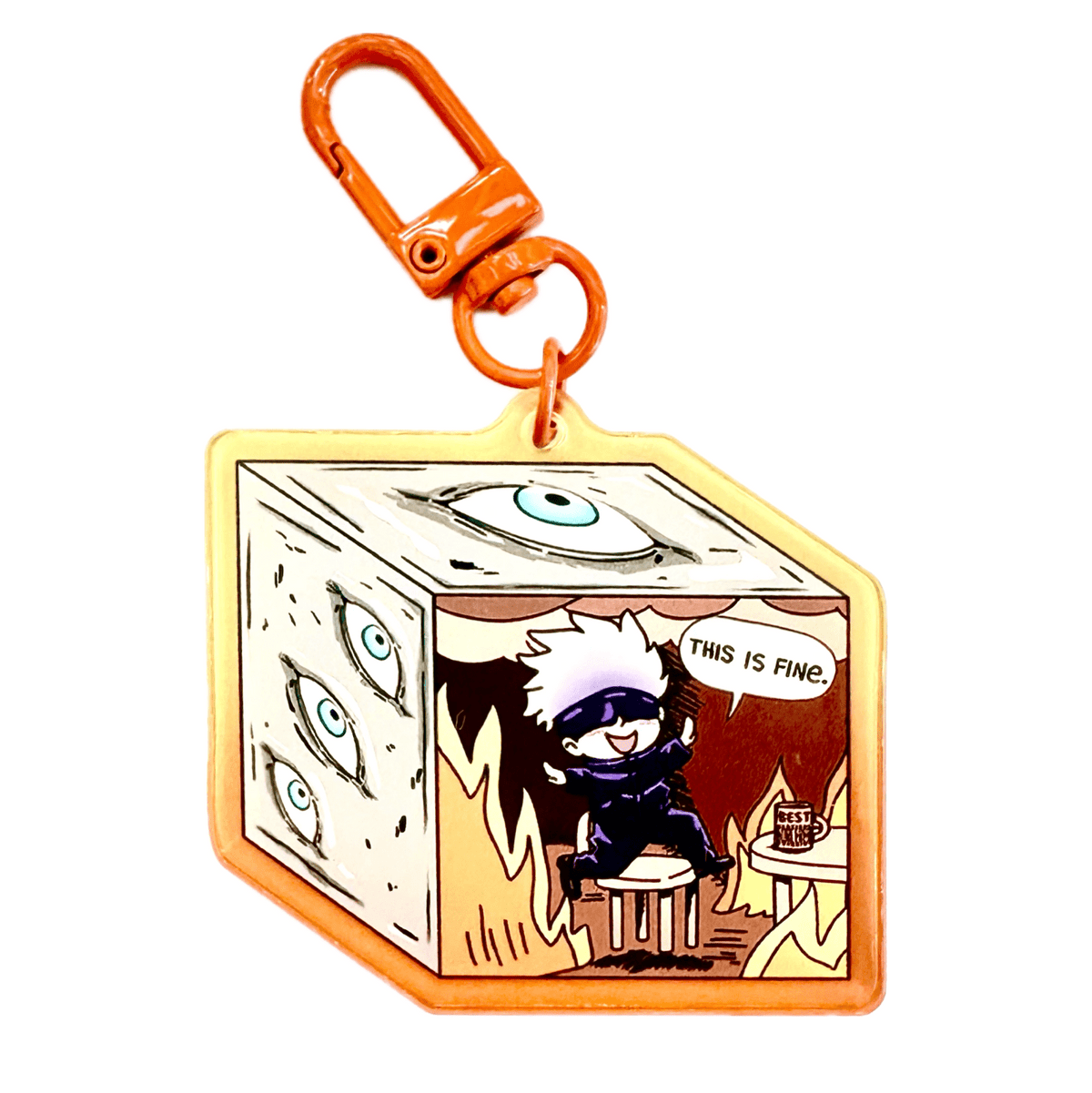 This Is Fine Prism Cube acrylic charm, designed in Sydney