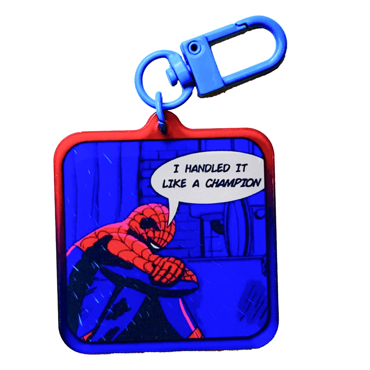 I Handled It Like a Champ Crying Spider acrylic charm, designed in Sydney