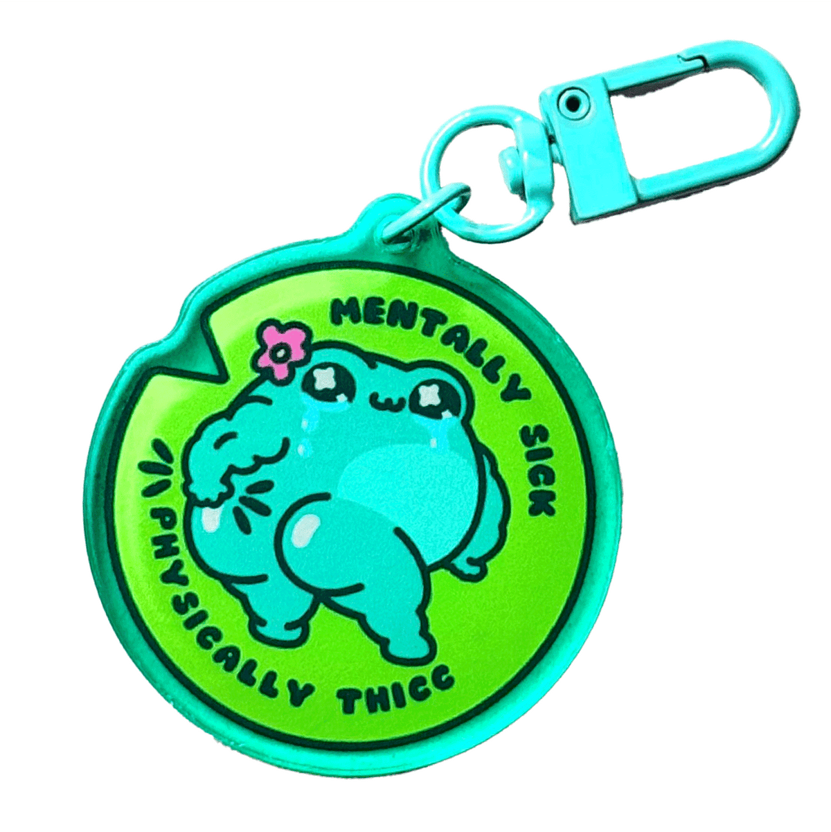 Physically Thicc Muscle Frog acrylic charm by Pinbuds
