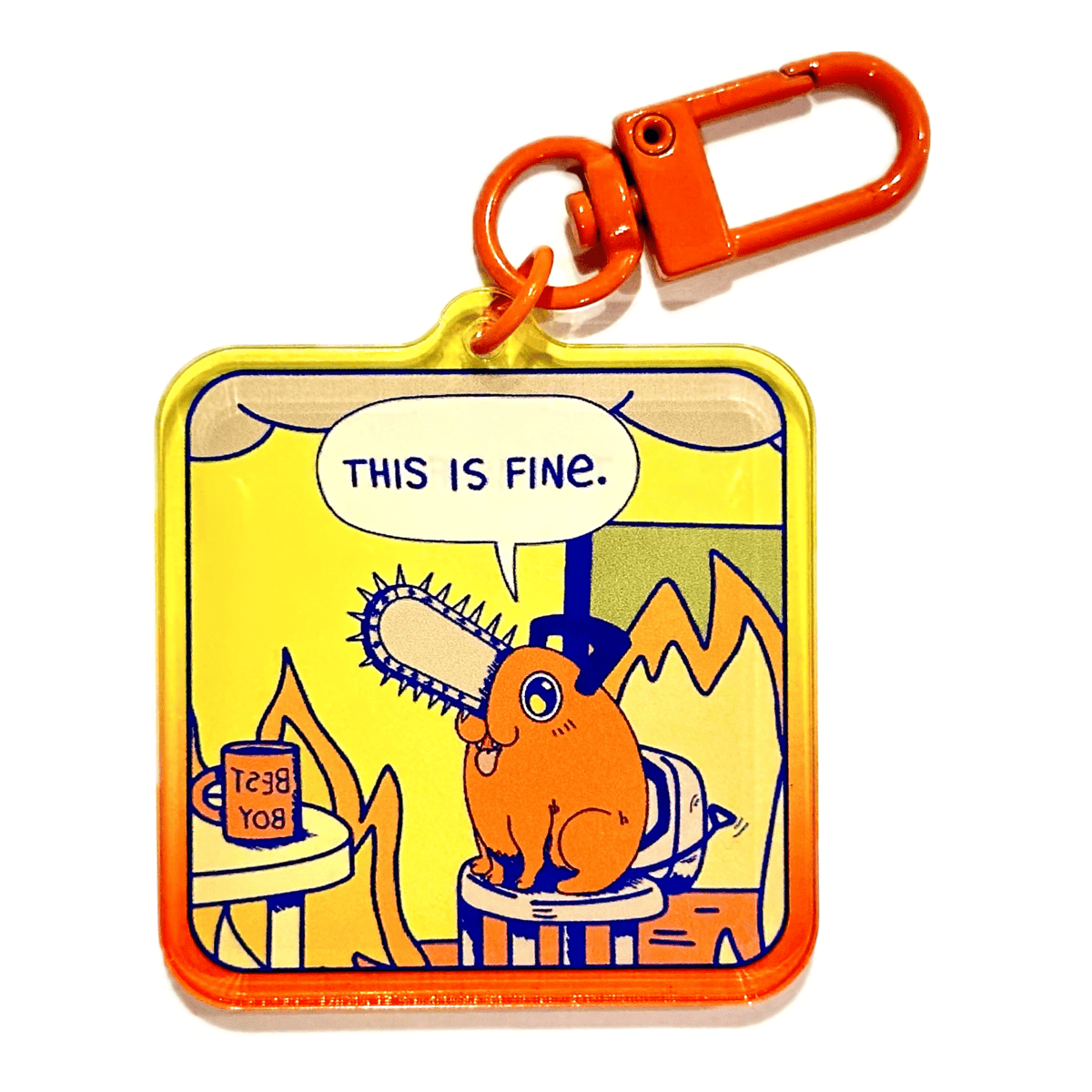 Pochita This is Fine Meme acrylic charm by Pinbuds