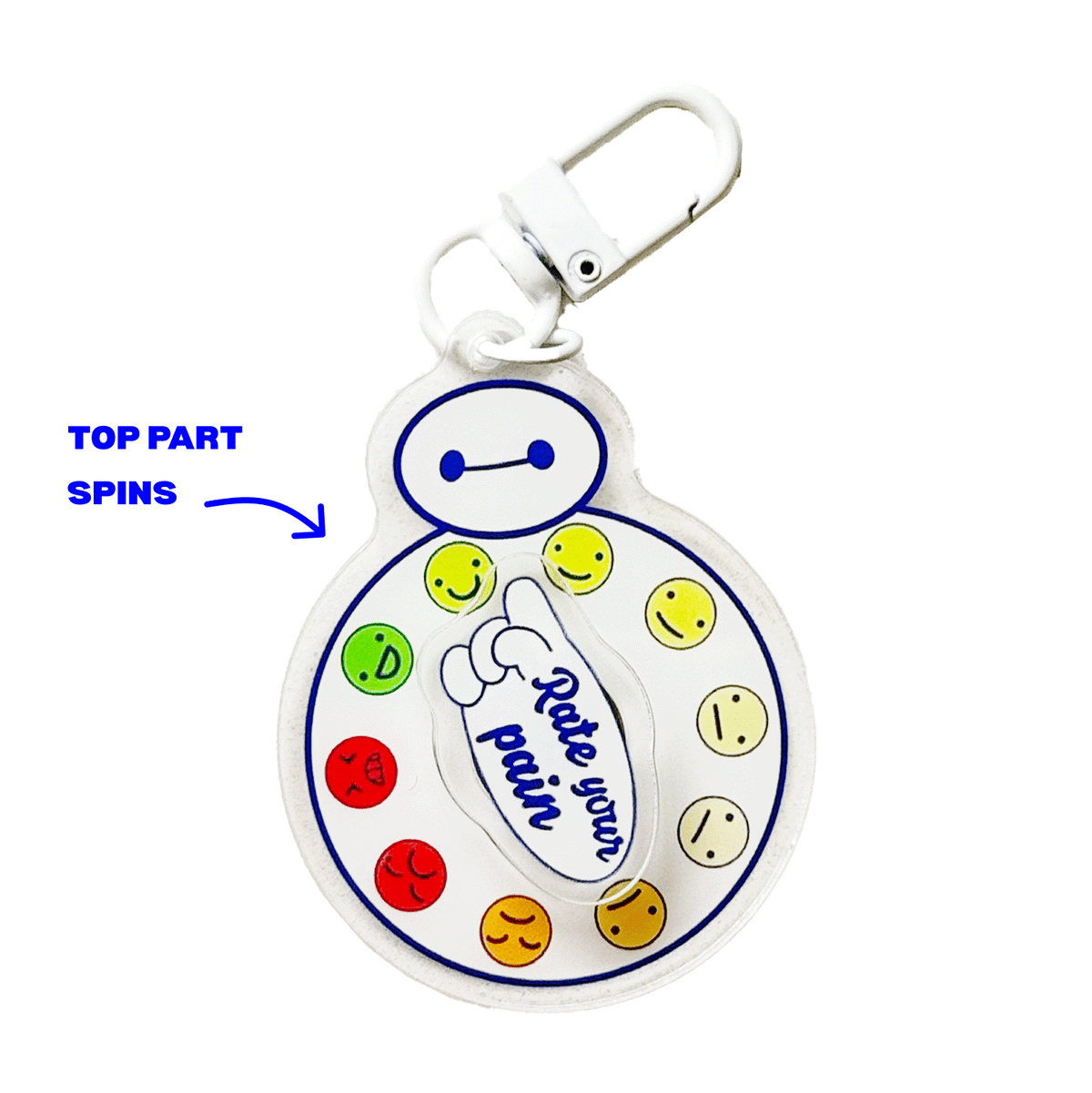 Rate Your Pain Spinner acrylic charm by Pinbuds