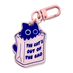 The cats out of the bag acrylic charm by Pinbuds