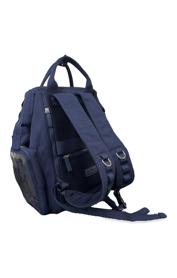 Dual Window ITA backpack 15", navy: back three-quarter view, padded straps, chest strap and D-rings