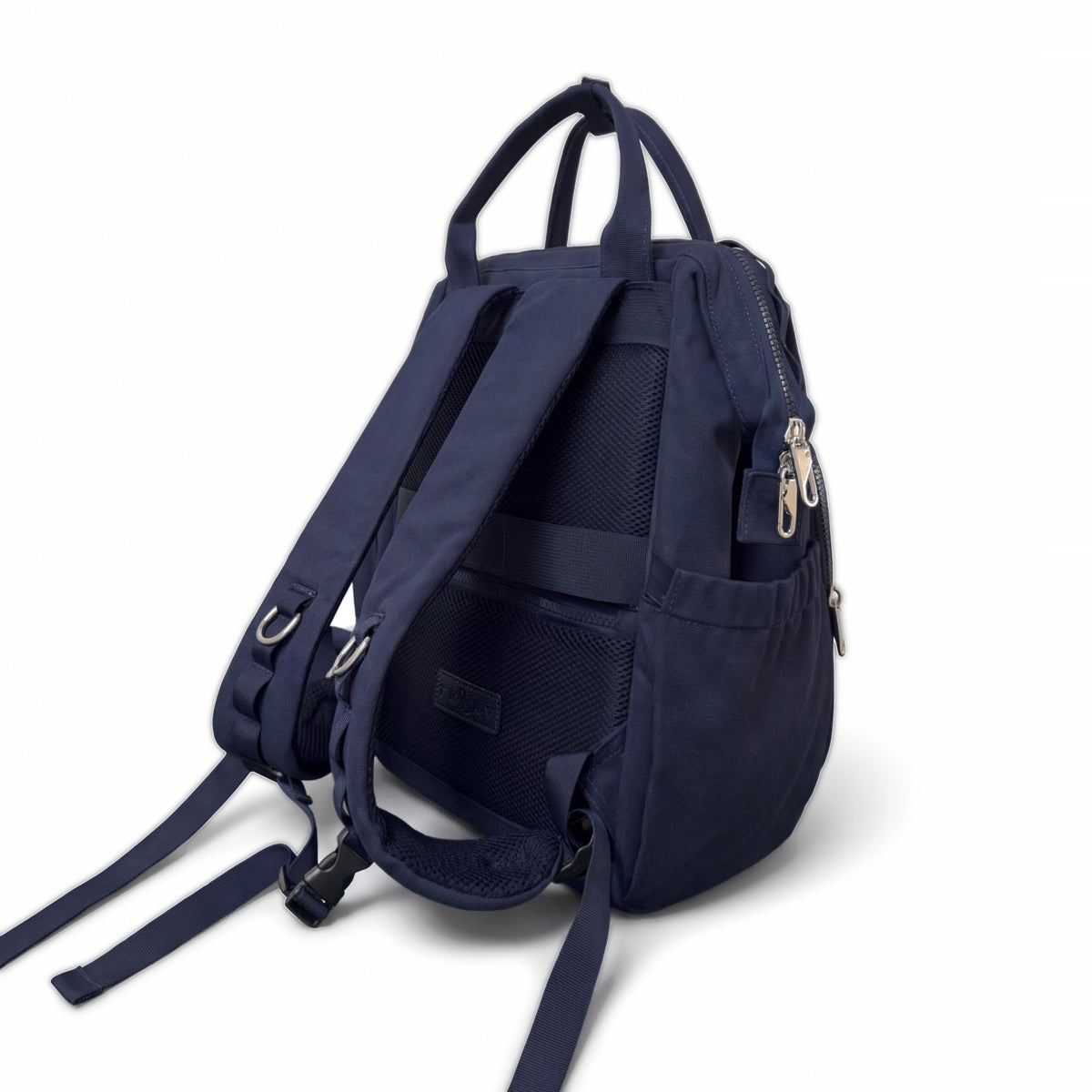 Dual Window ITA backpack 15", navy: back three-quarter from the other side, padded straps and the side zip