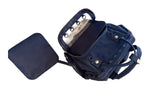 Dual Window ITA backpack 15", navy: front window unzipped and folded down, pin insert lifted out