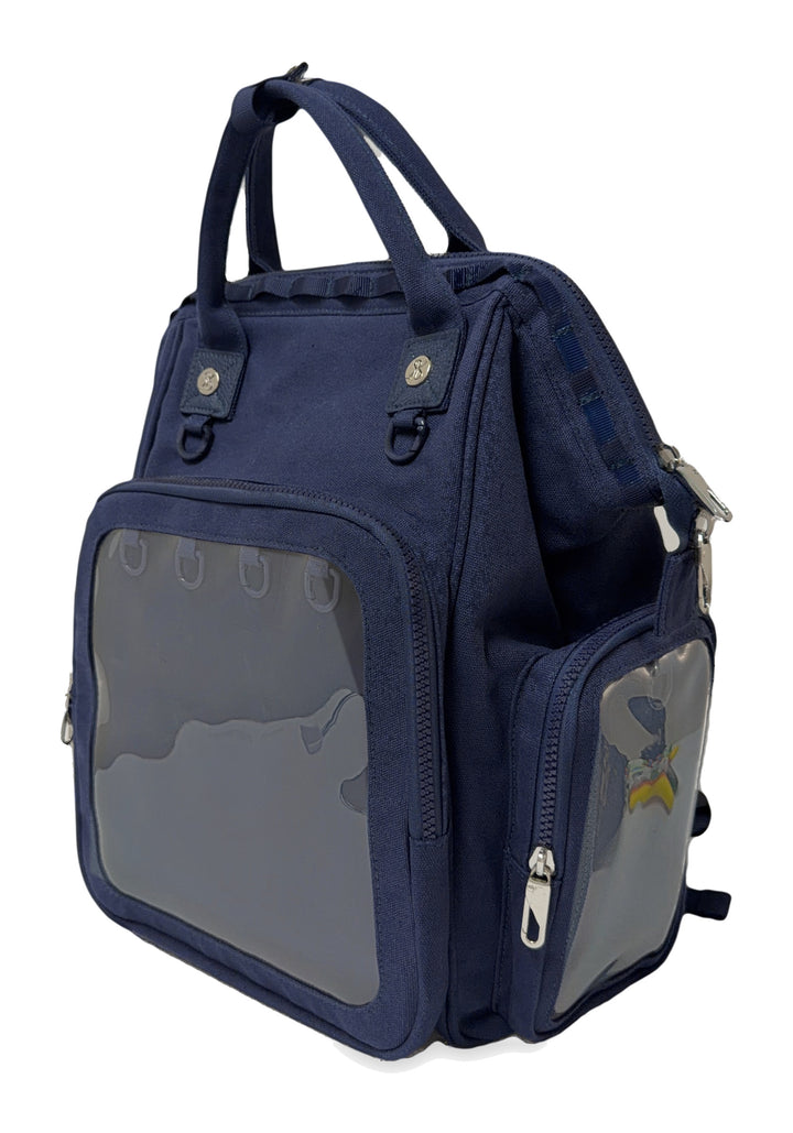 Dual Window ITA backpack 15", navy: front three-quarter view, empty front window and side window