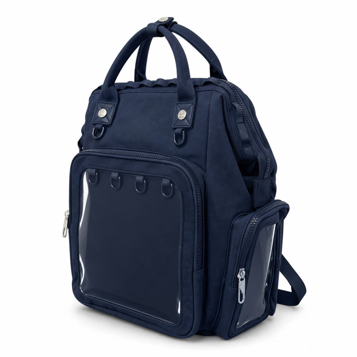 Dual Window ITA backpack 15", navy: front three-quarter view, empty front window and side window
