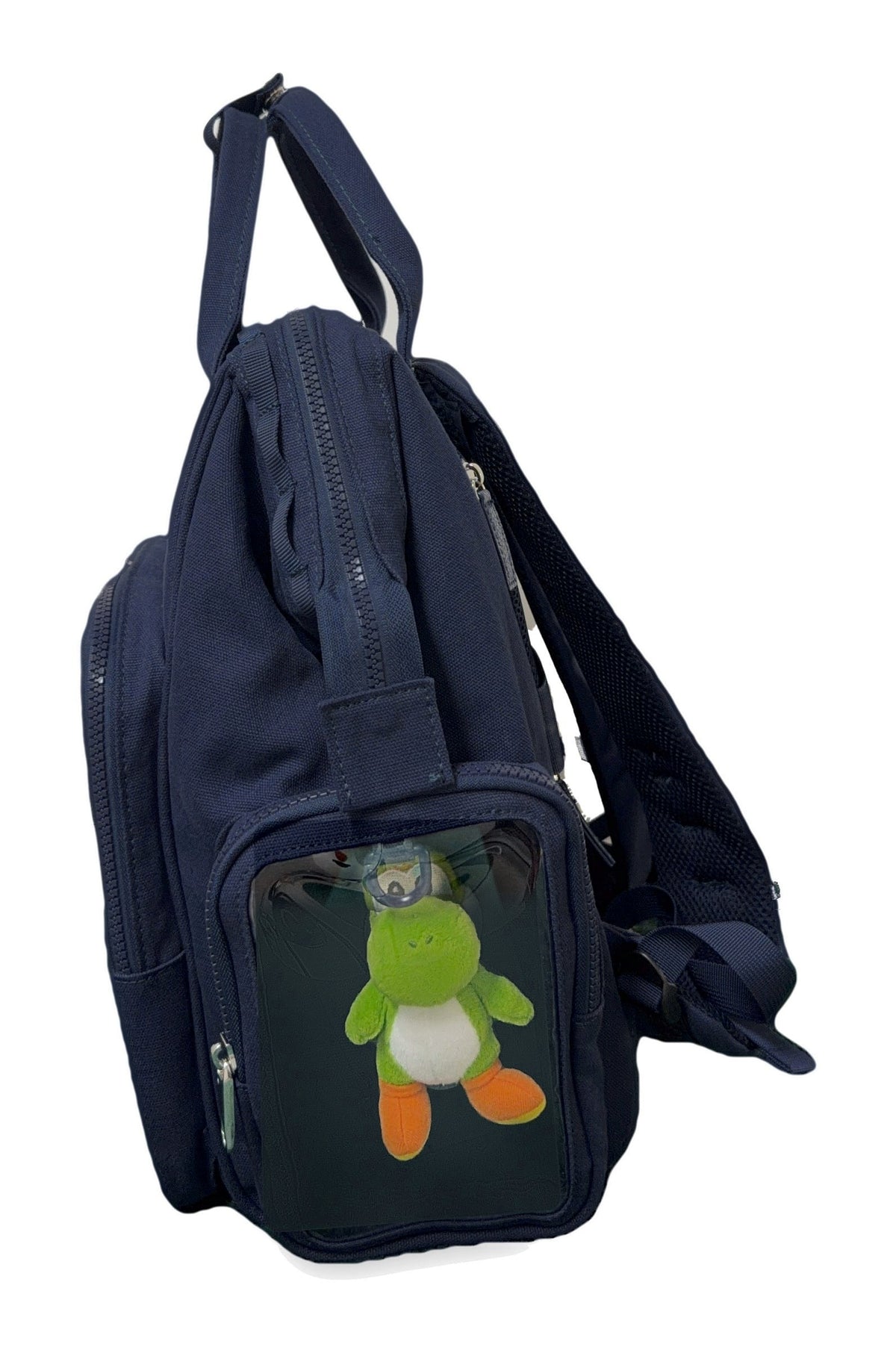 Dual Window ITA backpack 15", navy: side view, plush in the side window